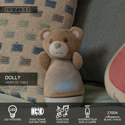 Lucide DOLLY - Lampe de table Chambres d'enfant - Piles - LED - 1x3W 2700K - Avec fonctionnalité musicale - Brun - USP